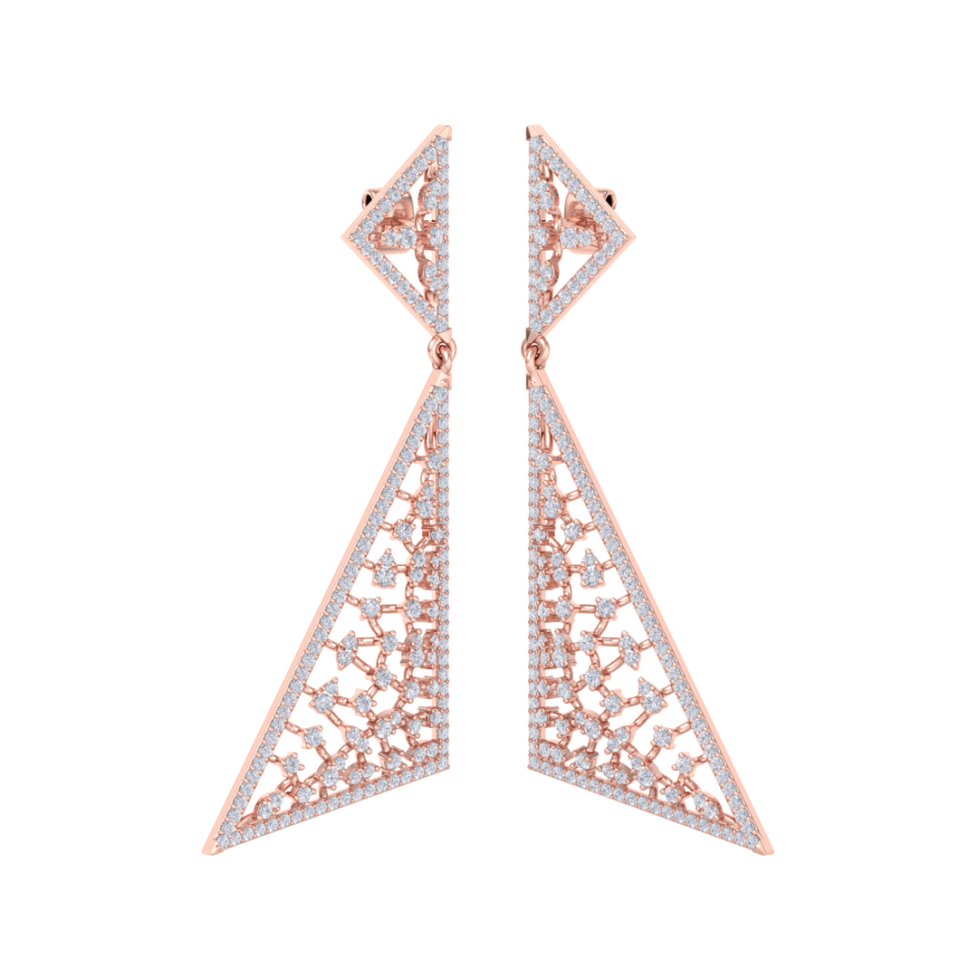 Drop earrings in rose gold with white diamonds of 1.98 ct in weight