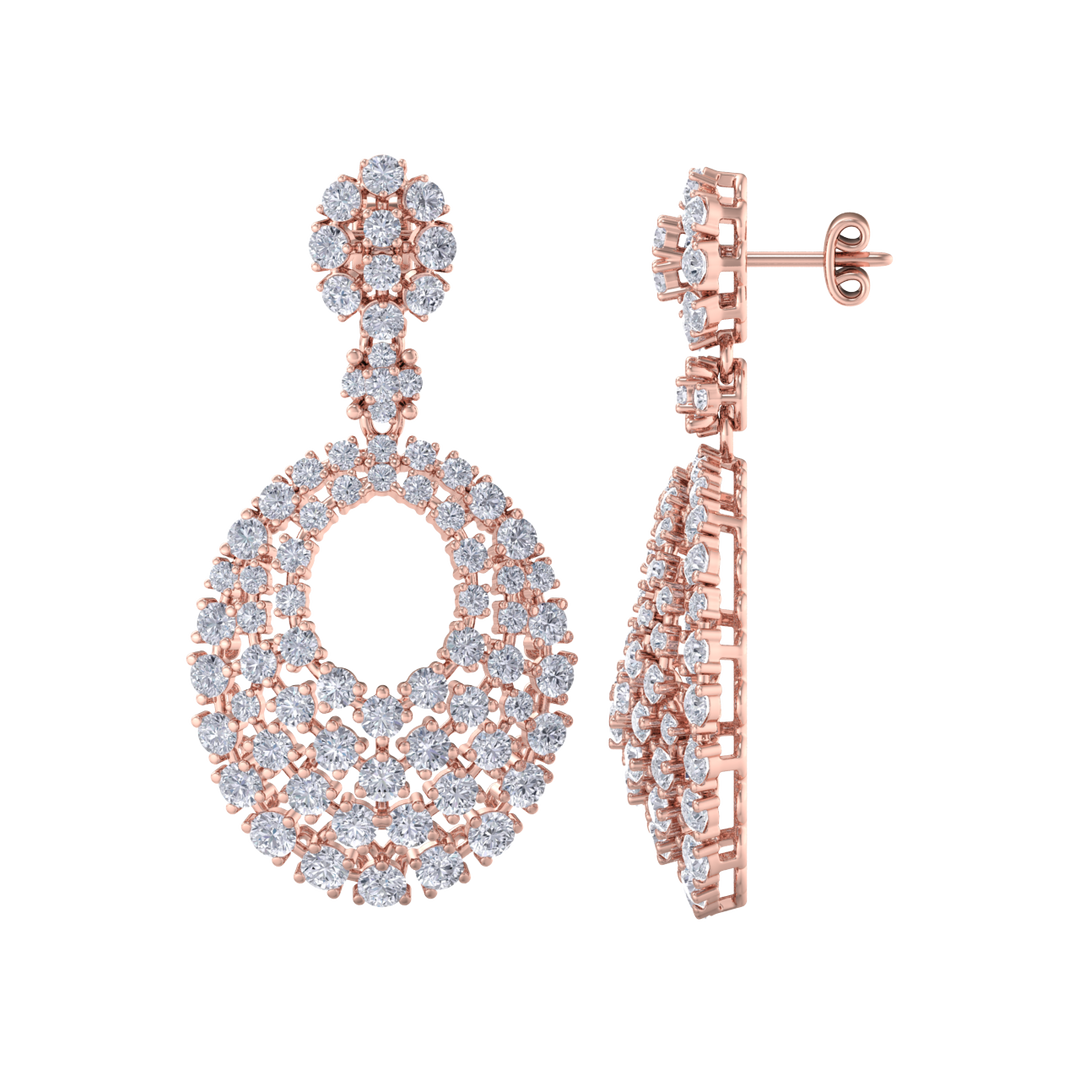 Classic earrings in rose gold with white diamonds of 5.40 ct in weight