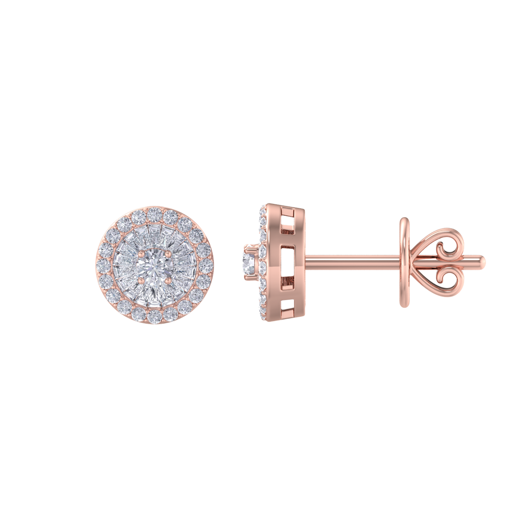 Halo earrings in rose gold with white diamonds of 0.55 ct in weight