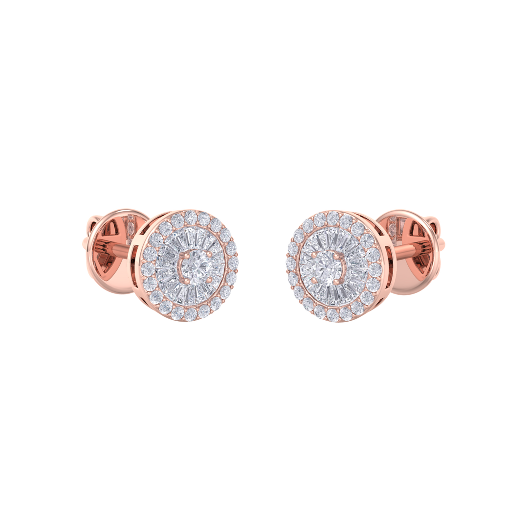 Halo earrings in rose gold with white diamonds of 0.55 ct in weight