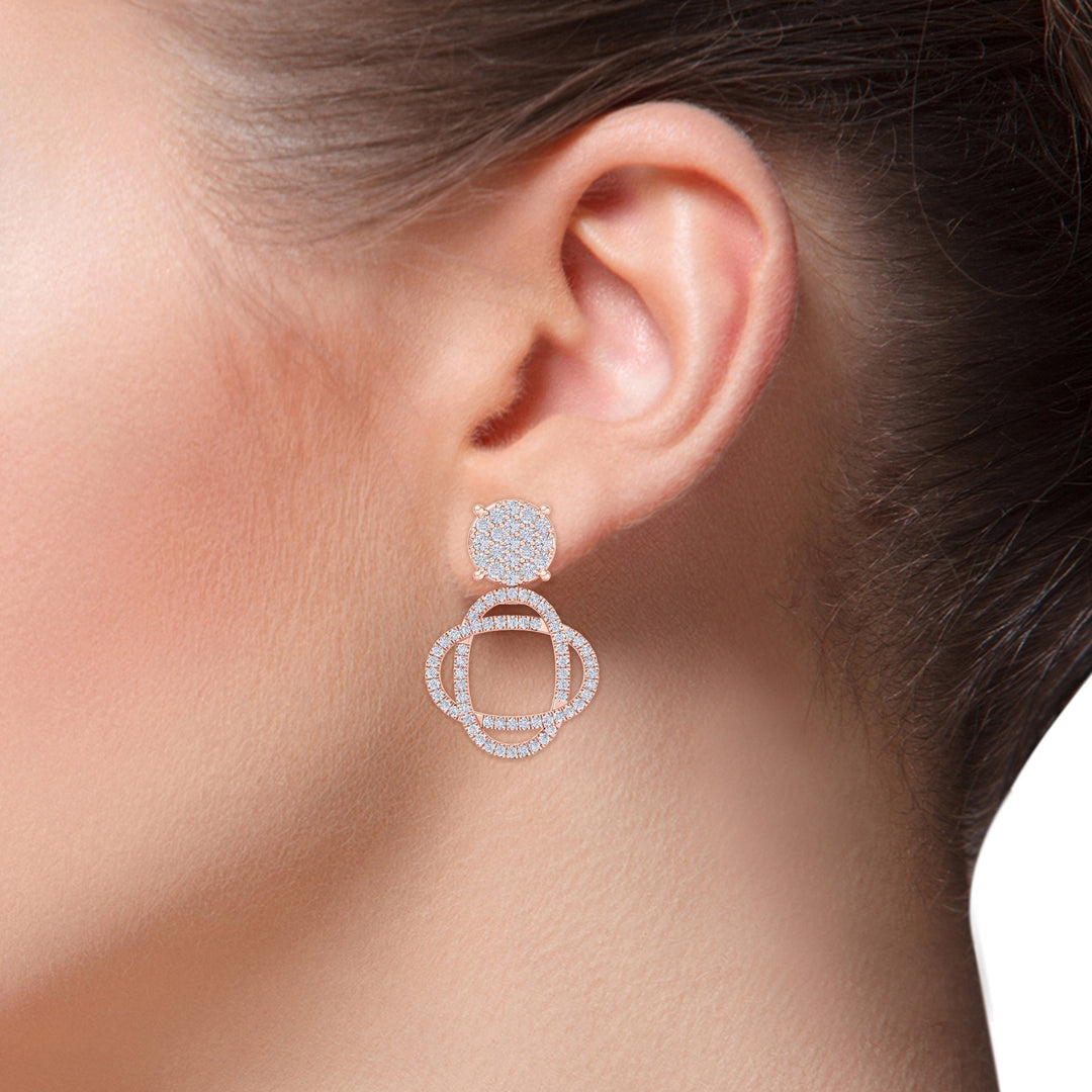 3 in 1 earrings in rose gold with white diamonds of 1.01 ct in weight