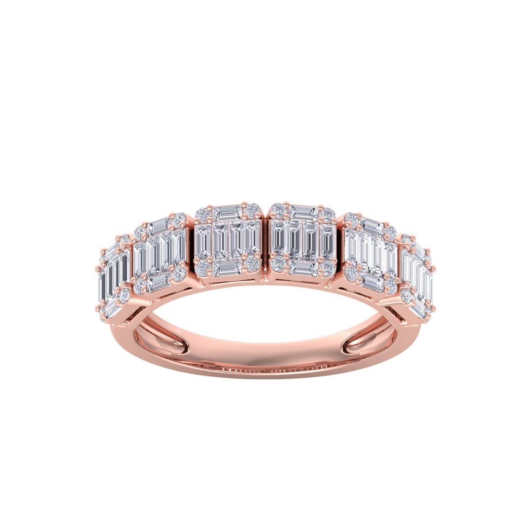 Anniversary ring with baguette white diamonds in rose gold with white diamonds of 2.03 ct in weight