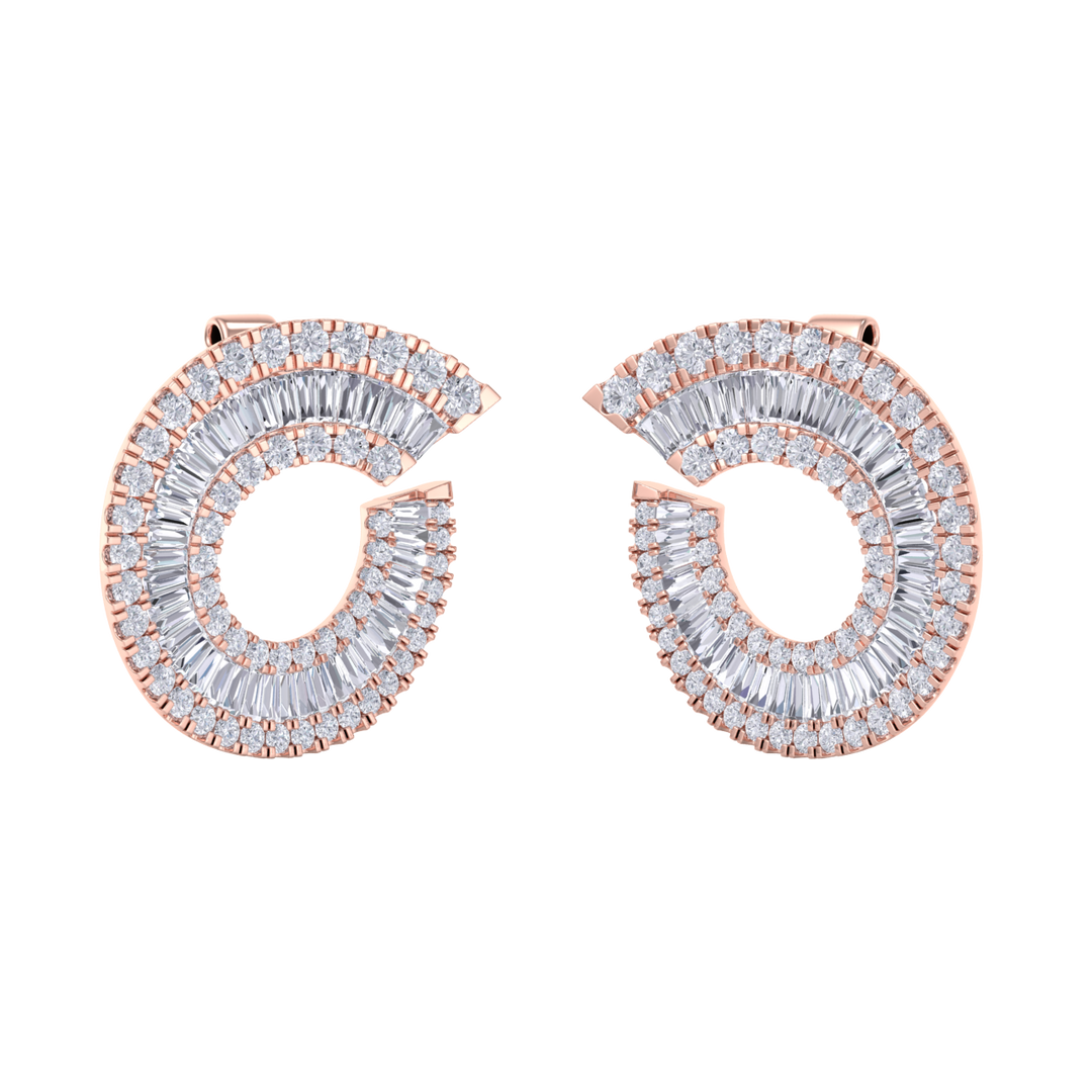 Baguette diamond circle studs in white gold with white diamonds of 5.85 ct in weight