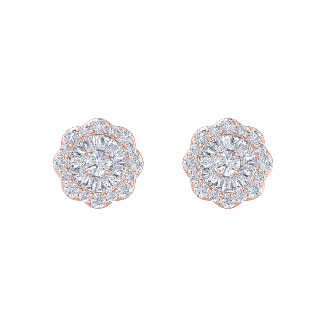 Round shaped stud earrings in yellow gold with white diamonds of 0.65 ct in weight