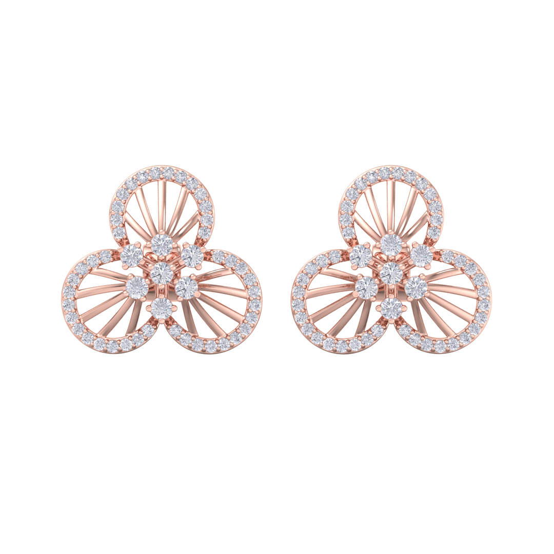 Flower shaped stud earrings in rose gold with white diamonds of 0.84 ct in weight