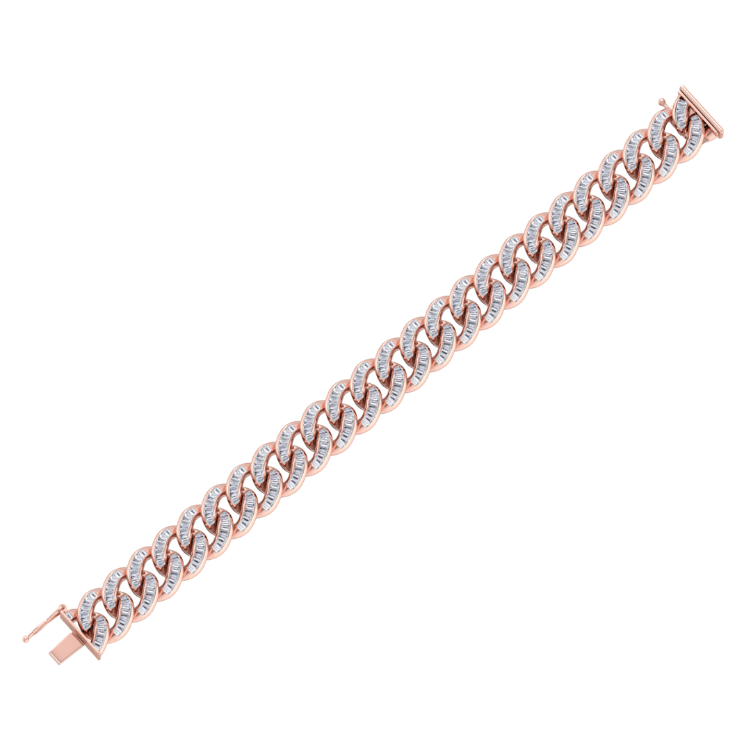 Baguette diamond curb chain in yellow gold with white diamonds of 5.26 ct