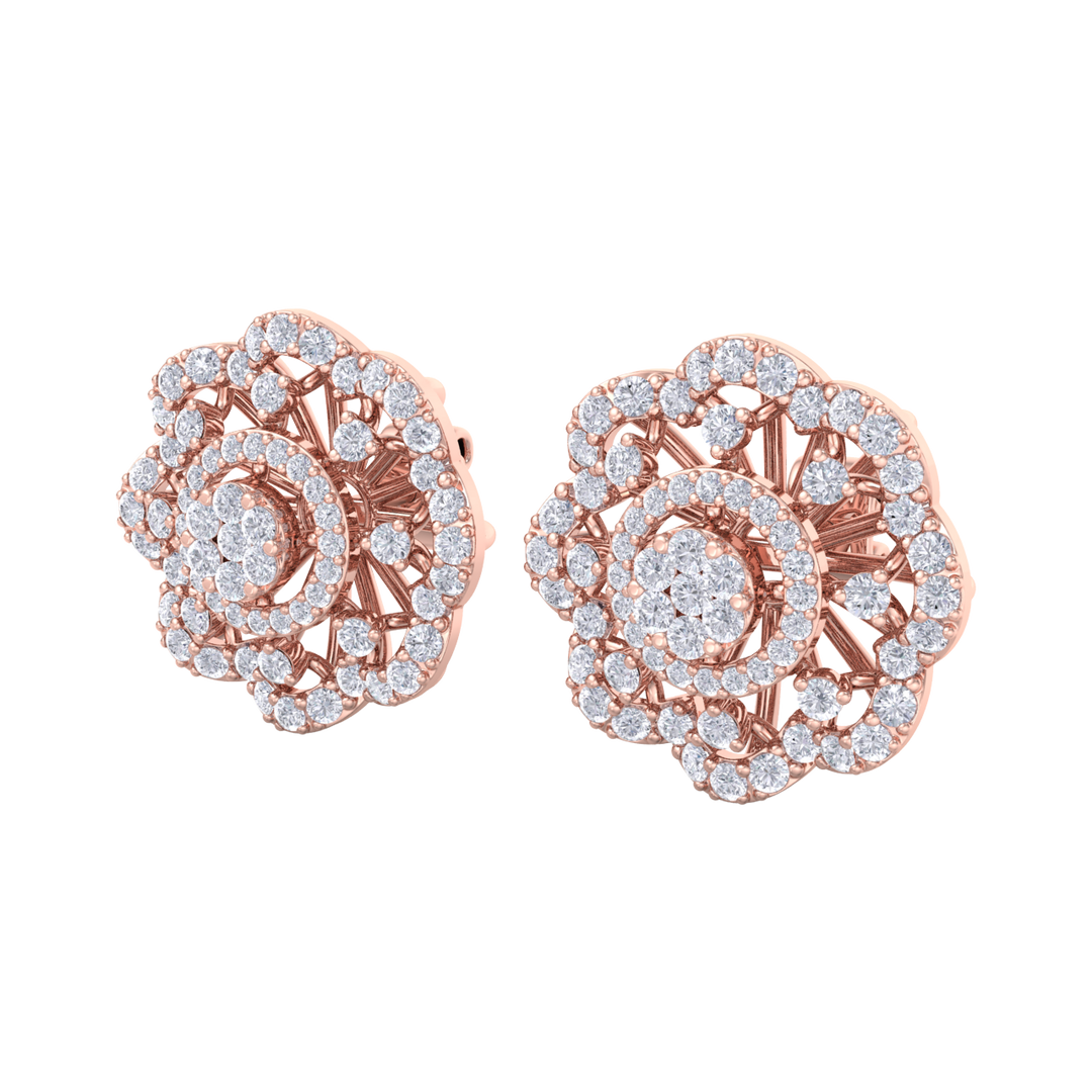 Stud earrings in rose gold with white diamonds of 1.14 ct in weight