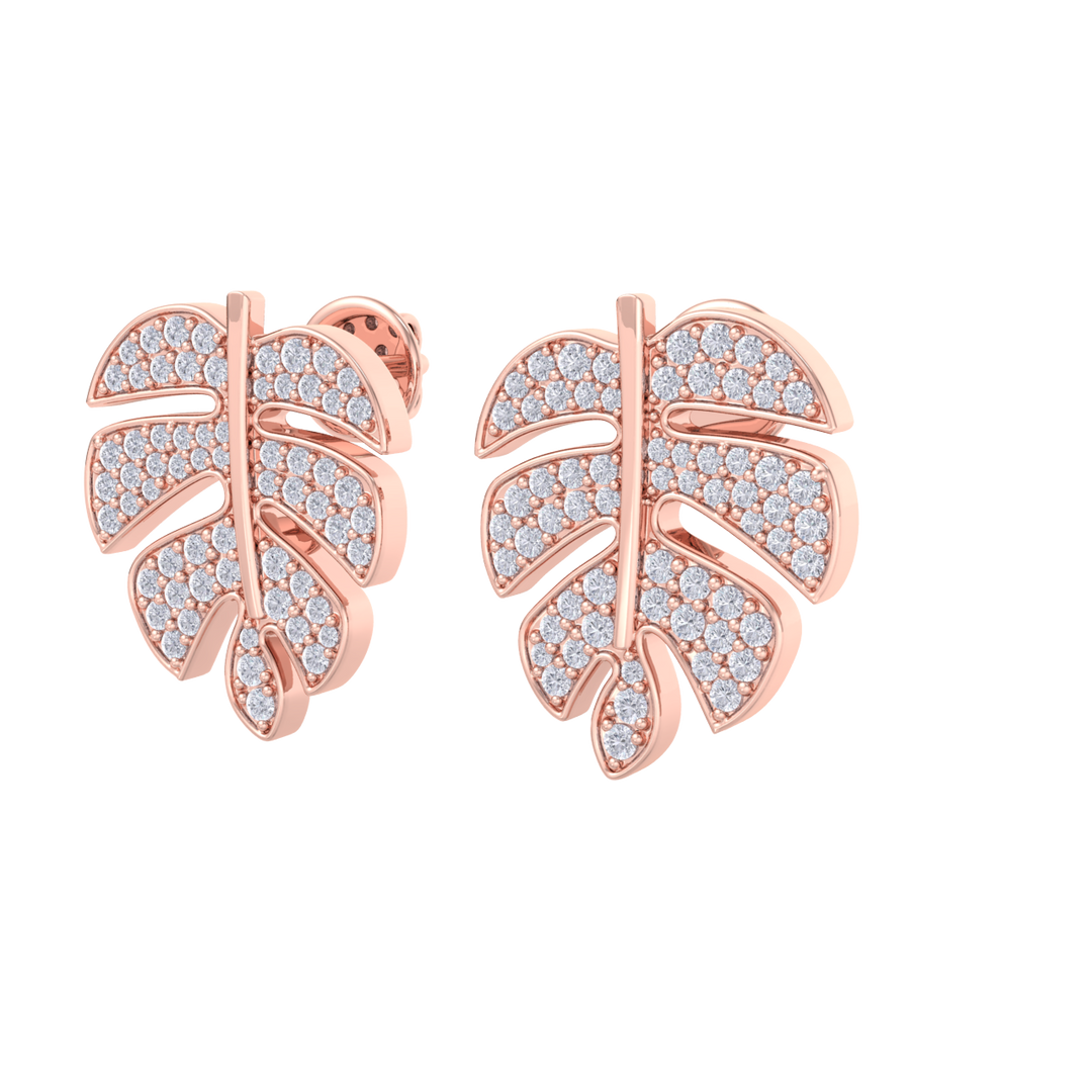 Leaf shaped earrings in rose gold with white diamonds of 0.65 ct in weight