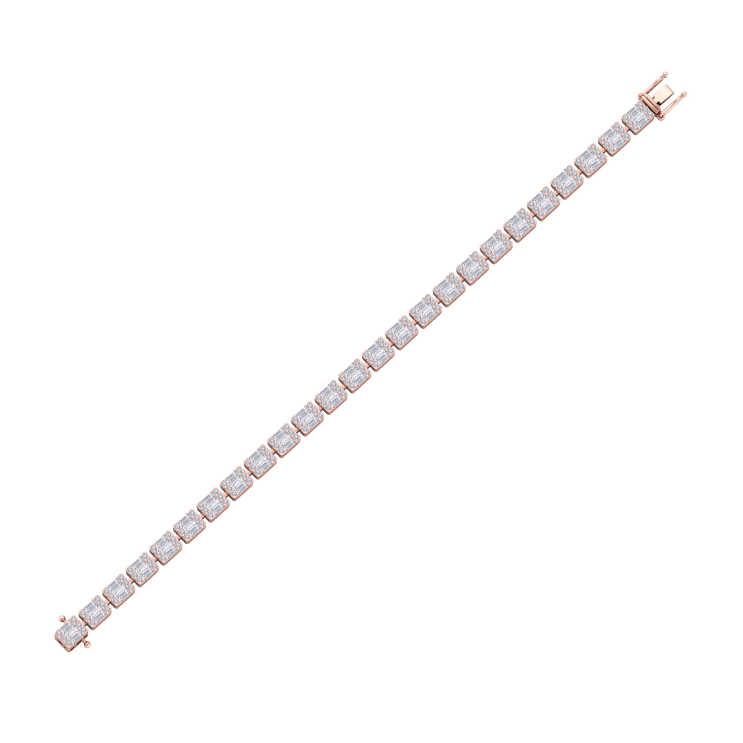 Baguette tennis bracelet in rose gold with white diamonds of 3.50 ct in weight