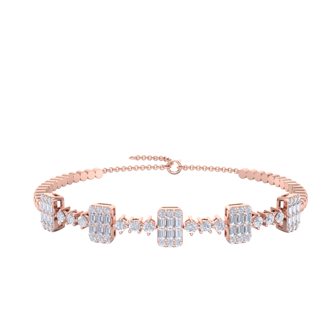 Bracelet in rose gold with baguette white diamonds of 2.10 ct in weight