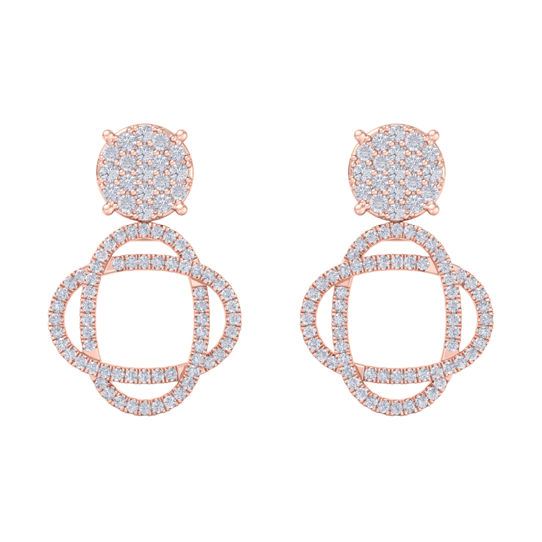 3 in 1 earrings in rose gold with white diamonds of 1.01 ct in weight