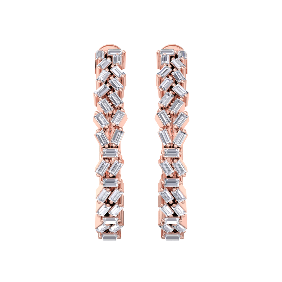 Baguette diamond hoops earrings in rose gold with white diamonds of 0.73 ct in weight