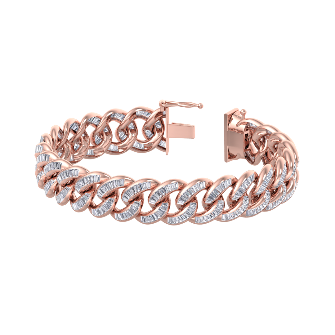 Baguette diamond curb chain in rose gold with white diamonds of 5.26 ct