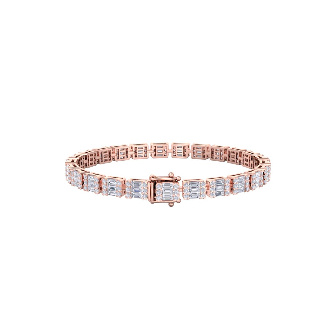 Baguette tennis bracelet in rose gold with white diamonds of 3.50 ct in weight