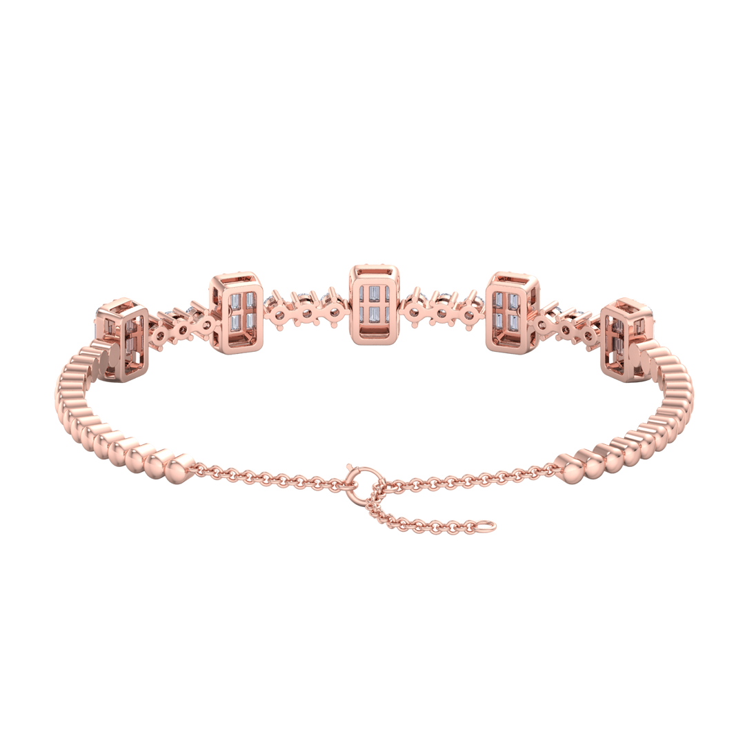 Bracelet in rose gold with baguette white diamonds of 2.10 ct in weight