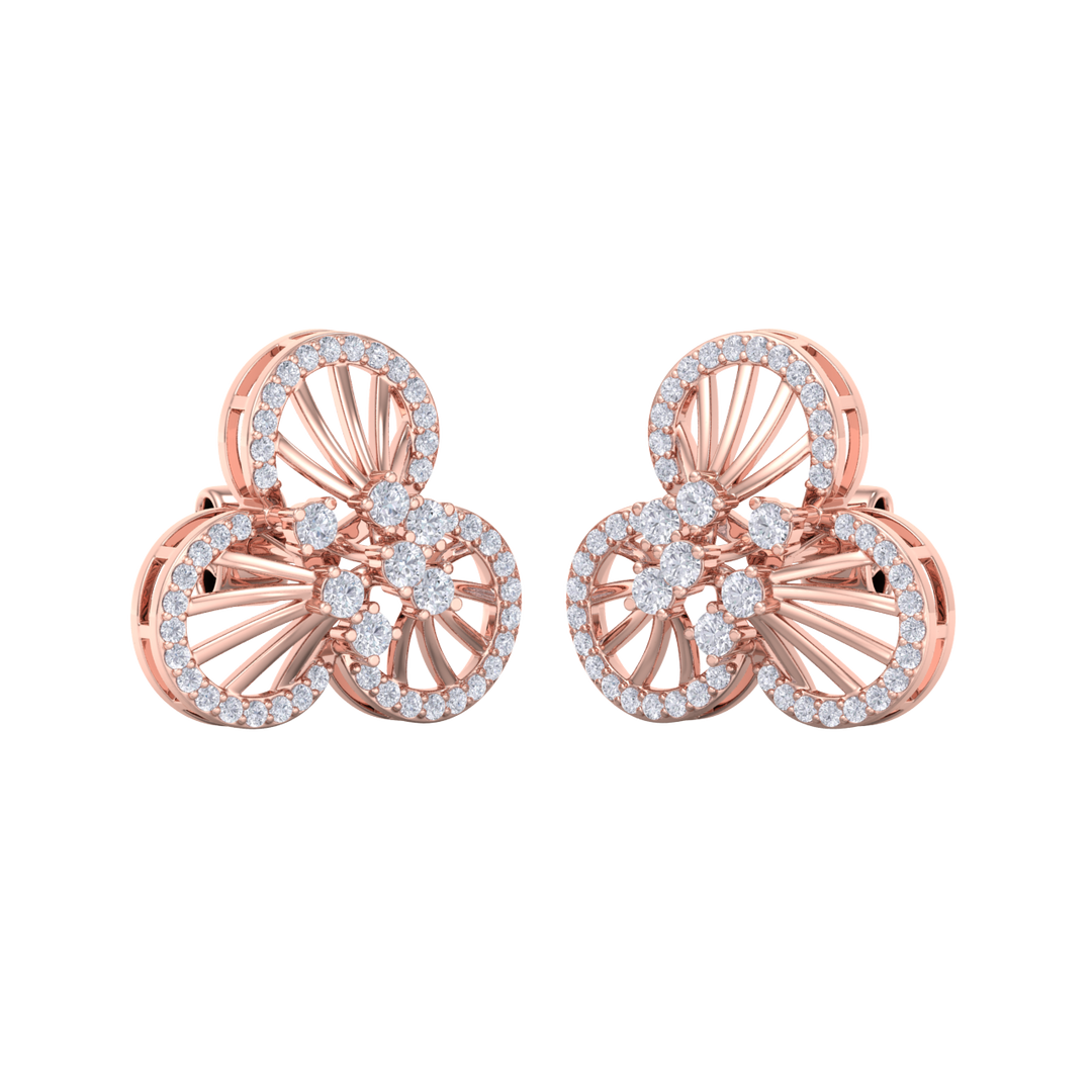 Flower shaped stud earrings in rose gold with white diamonds of 0.84 ct in weight