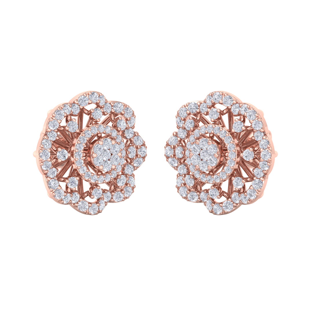 Stud earrings in rose gold with white diamonds of 1.14 ct in weight