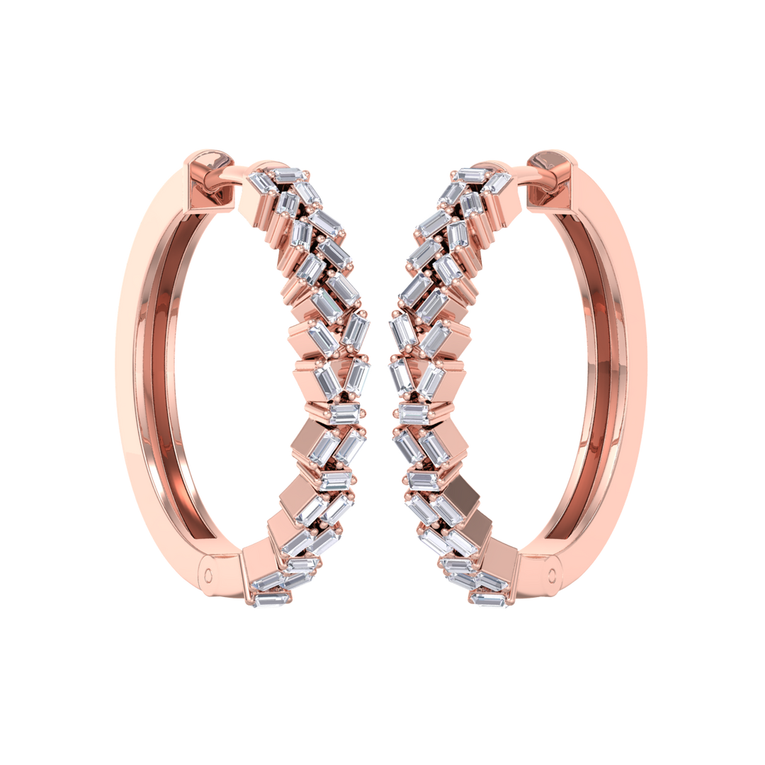 Baguette diamond hoops earrings in rose gold with white diamonds of 0.73 ct in weight