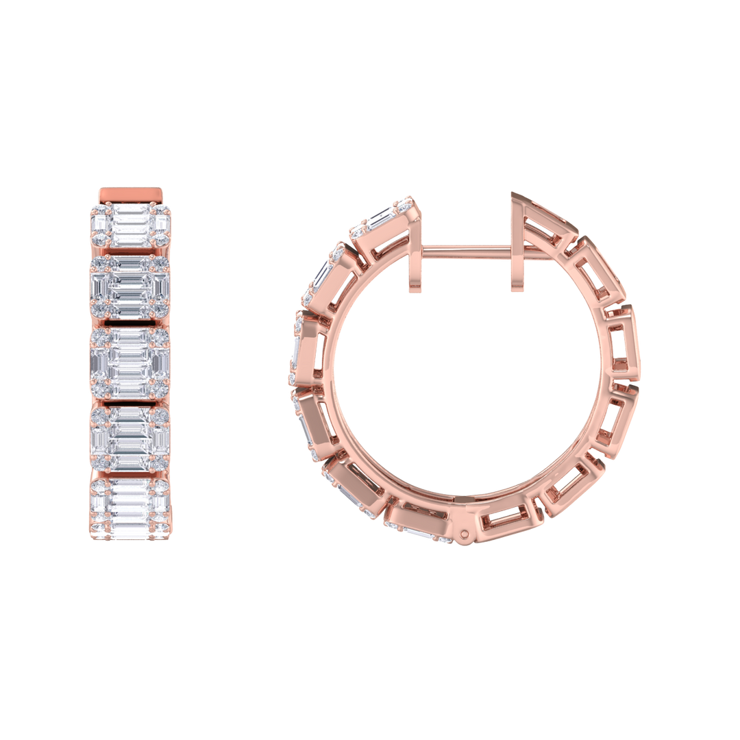 Baguette diamond hoop earrings in white gold with white diamonds of 4.56 ct in weight