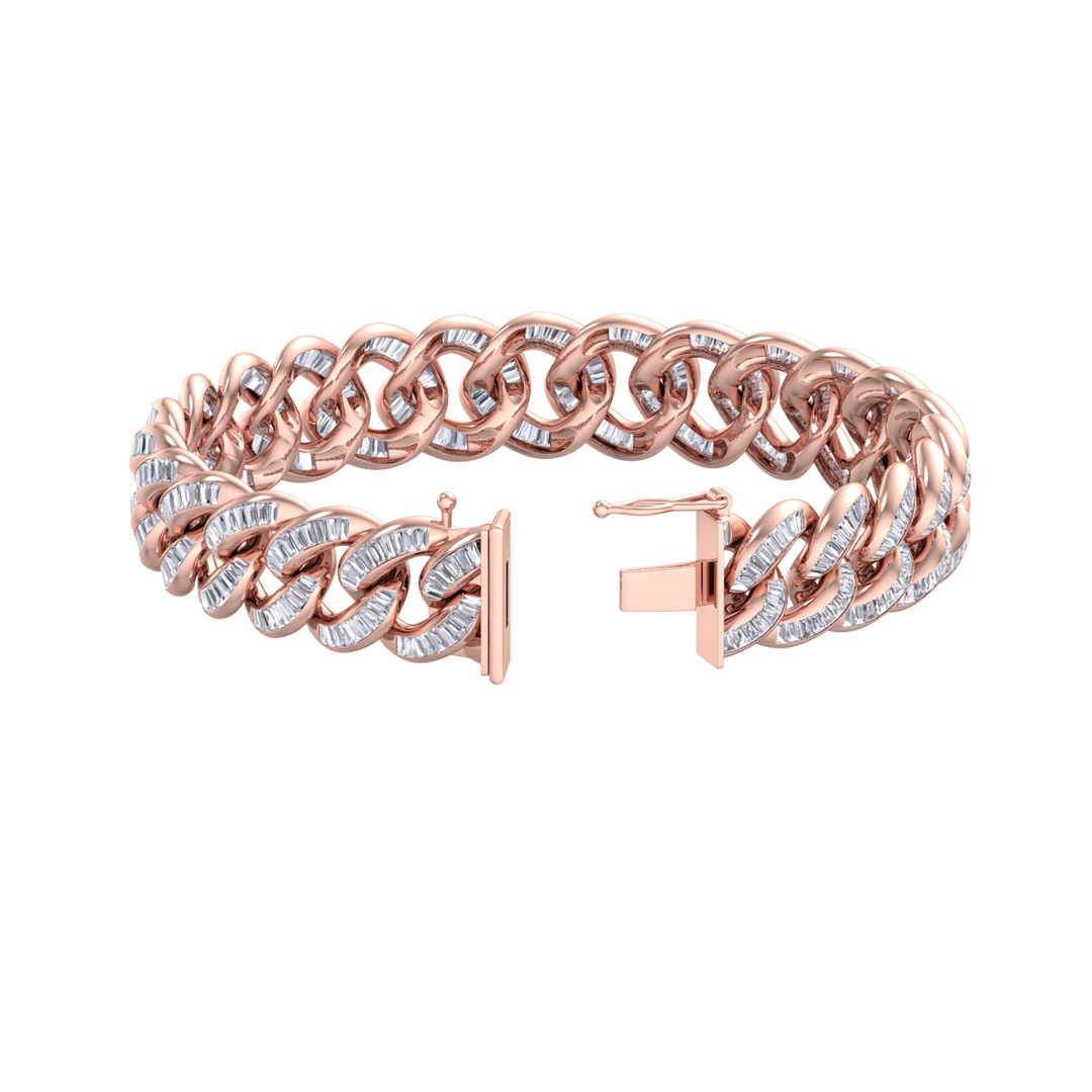 Baguette diamond curb chain in rose gold with white diamonds of 5.26 ct