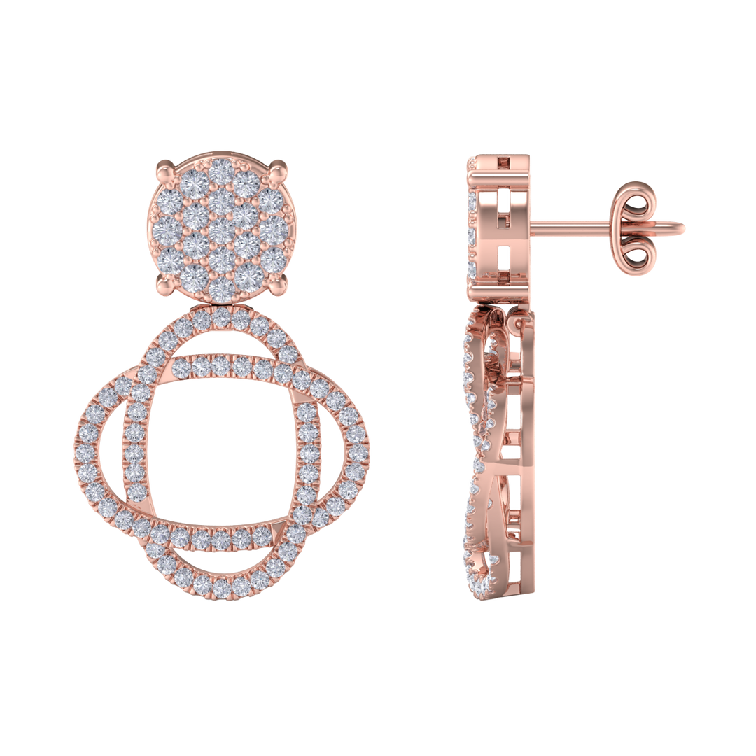 3 in 1 earrings in rose gold with white diamonds of 1.01 ct in weight