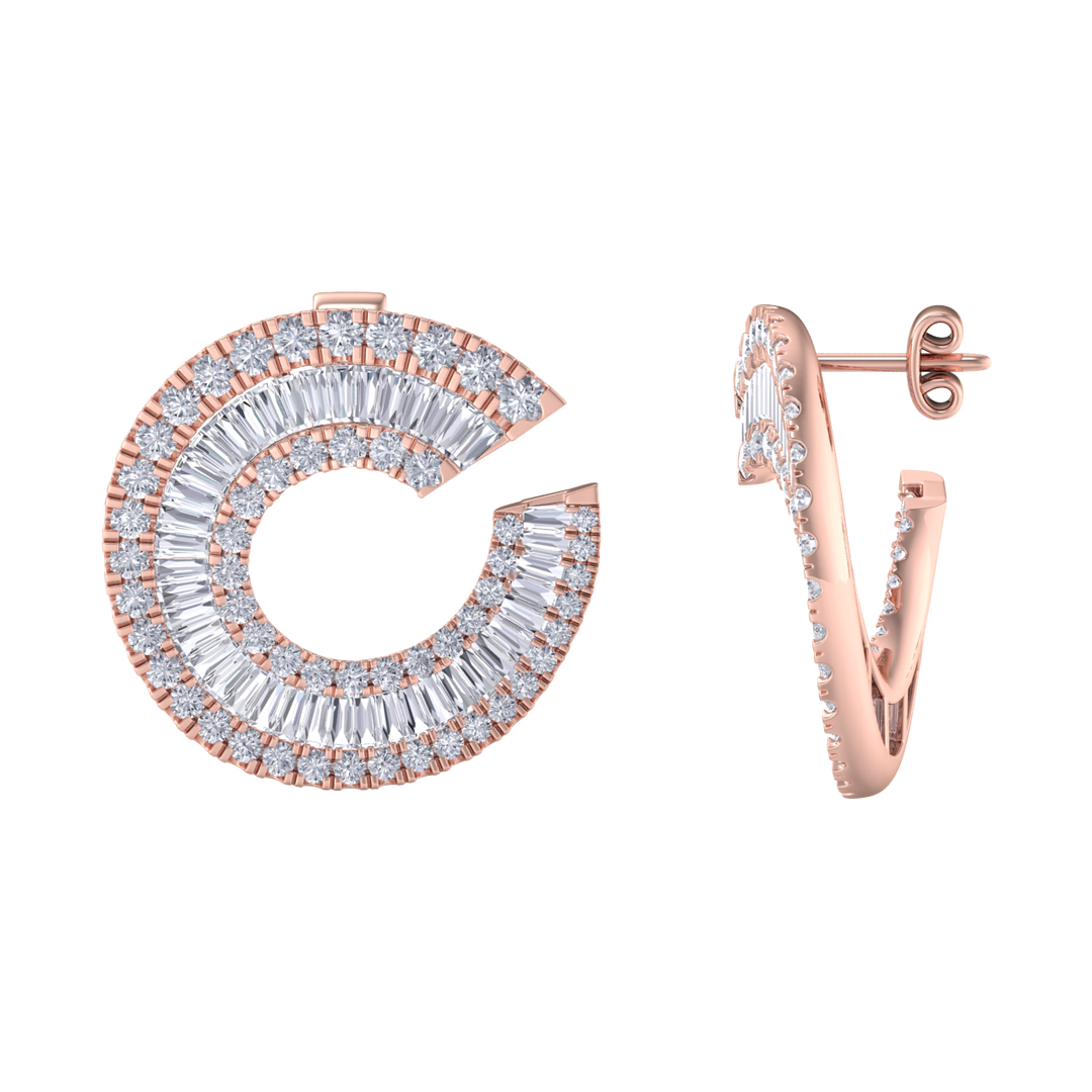 Baguette diamond circle studs in rose gold with white diamonds of 5.85 ct in weight