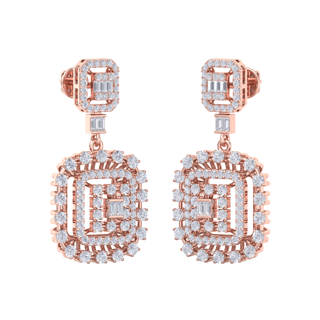 Drop earrings in rose gold with white diamonds of 3.00 ct in weight