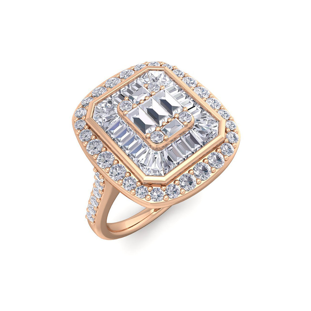 Beautiful Ring in rose gold with white diamonds of 3.07 ct in weight