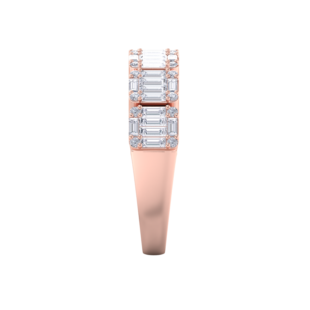 Baguette half eternity ring in rose gold with white diamonds of 2.28 ct in weight