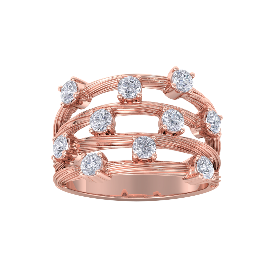 Multi-band ring in rose gold with white diamonds of 0.90 ct in weight