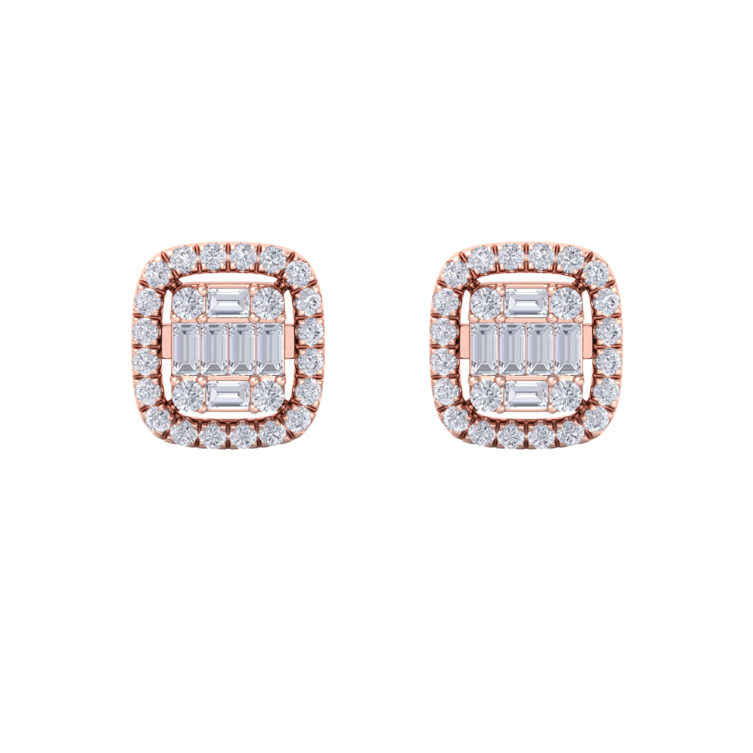 Halo square stud earrings in rose gold with white diamonds of 0.41 ct in weight