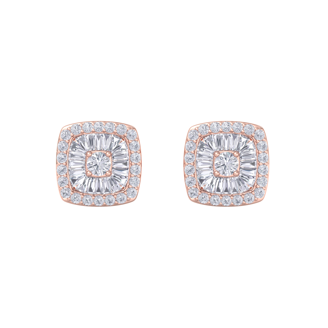 Square halo earrings in yellow gold with white diamonds of 0.60 ct in weight