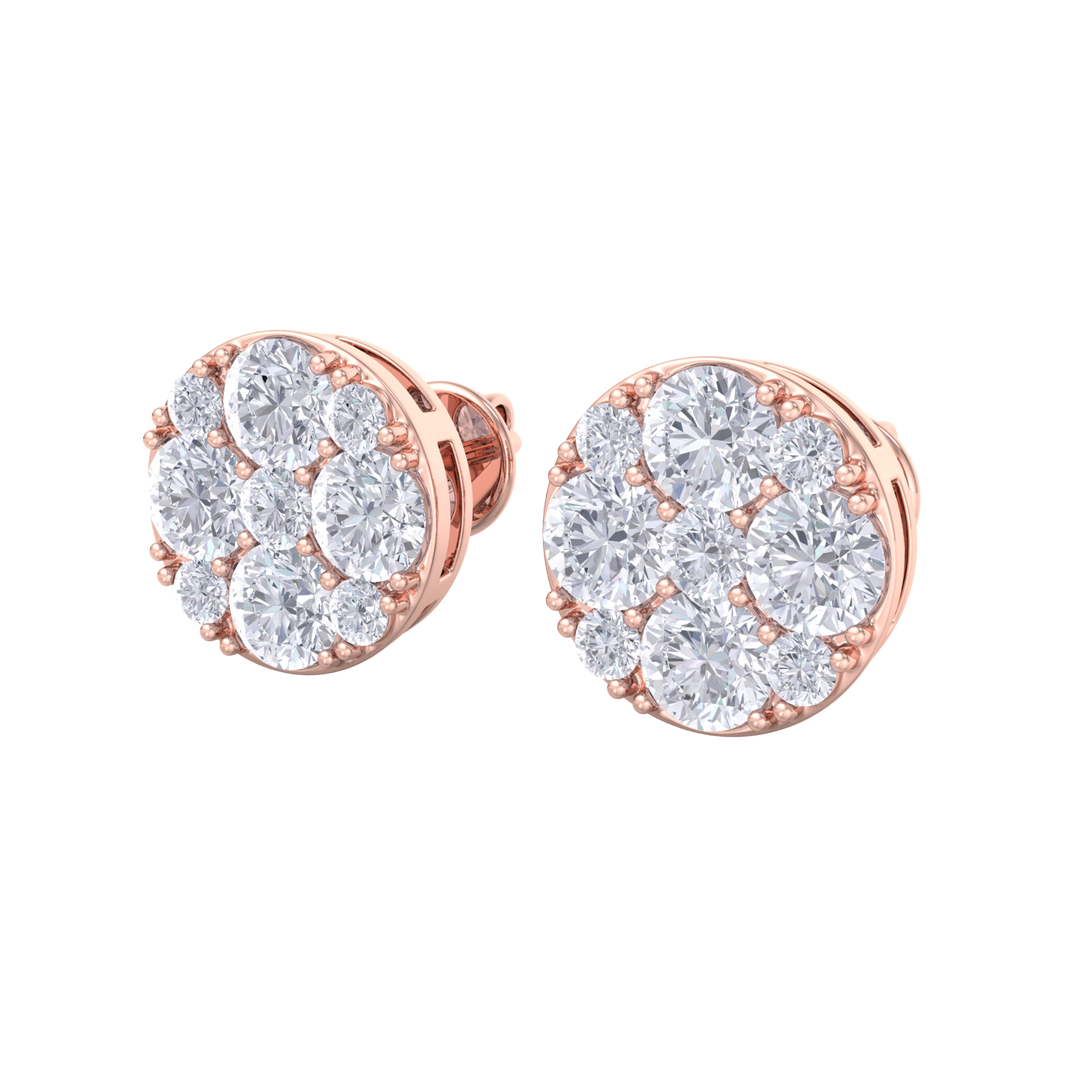 Round stud earrings in white gold with white diamonds of 2.45 ct in weight