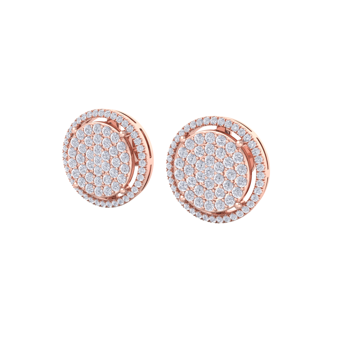 Halo stud earrings in rose gold with white diamonds of 1.11 ct in weight