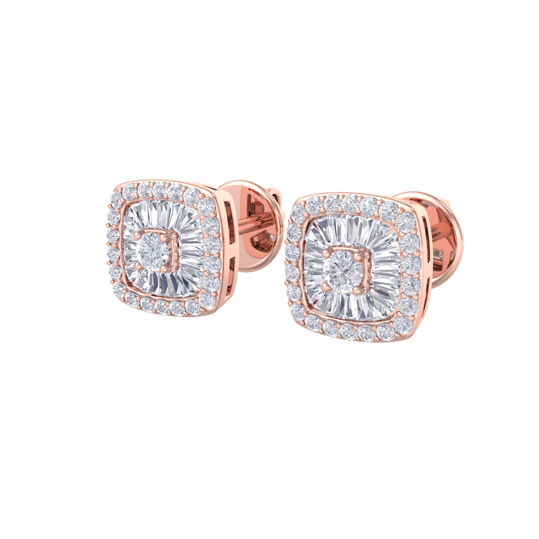 Square halo earrings in white gold with white diamonds of 0.60 ct in weight