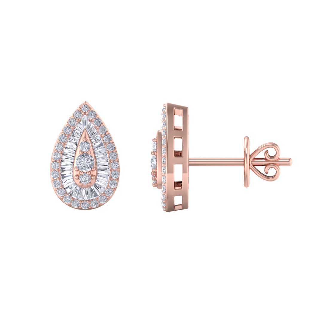 Pear shaped earrings in rose gold with white diamonds of 0.79 ct in weight