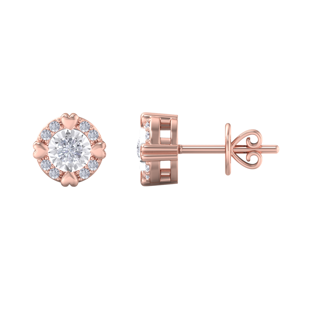 Halo earrings with miracle plate in rose gold with white diamonds of 0.20 ct in weight