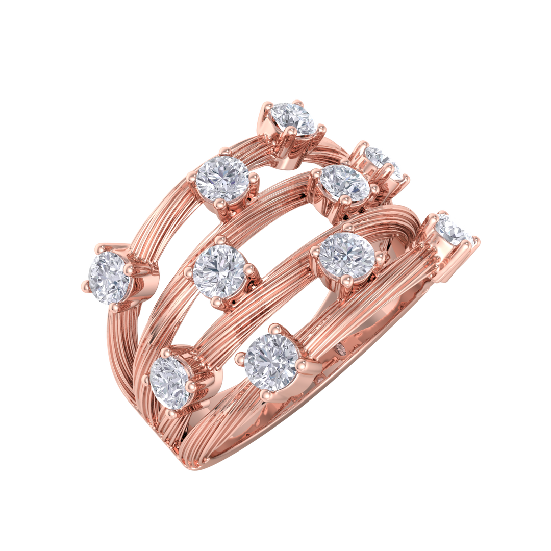 Multi-band ring in yellow gold with white diamonds of 0.90 ct in weight