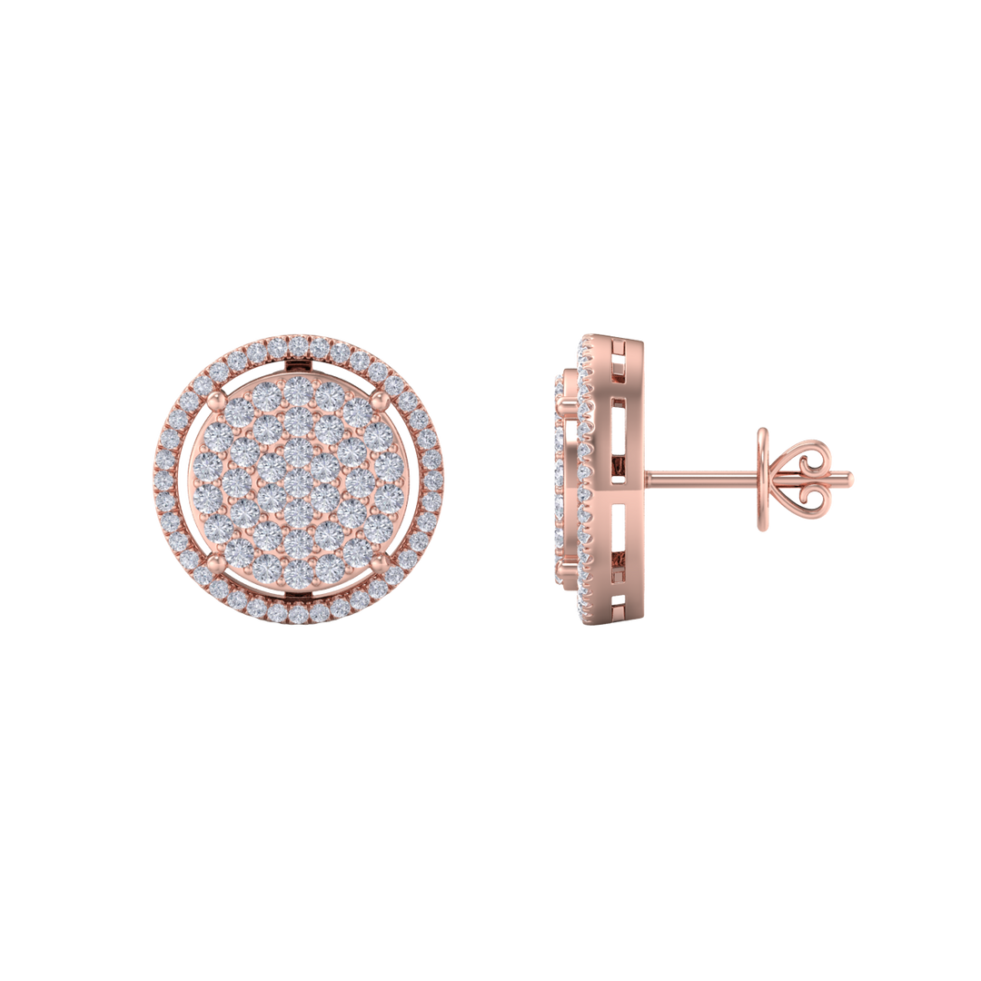 Halo stud earrings in rose gold with white diamonds of 1.11 ct in weight