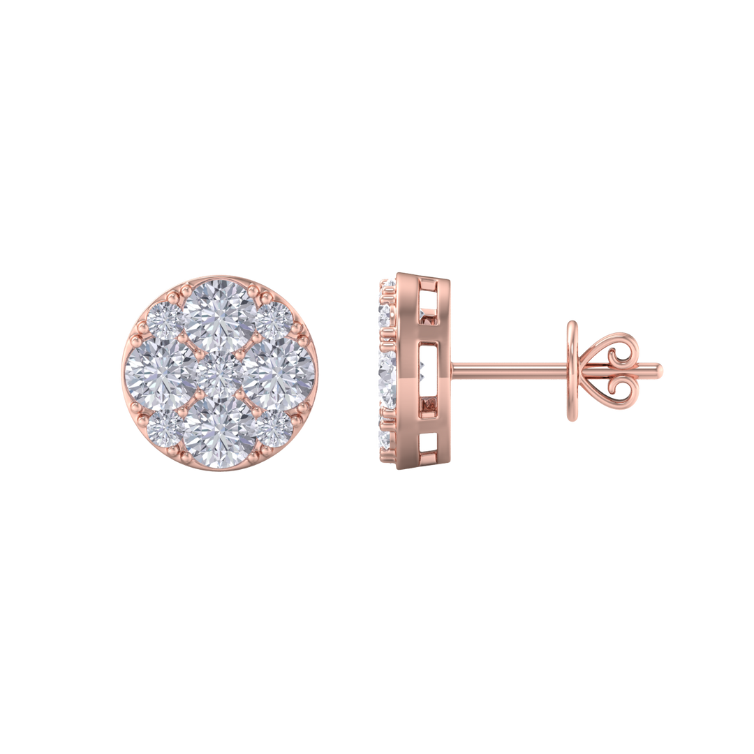 Round stud earrings in rose gold with white diamonds of 2.45 ct in weight