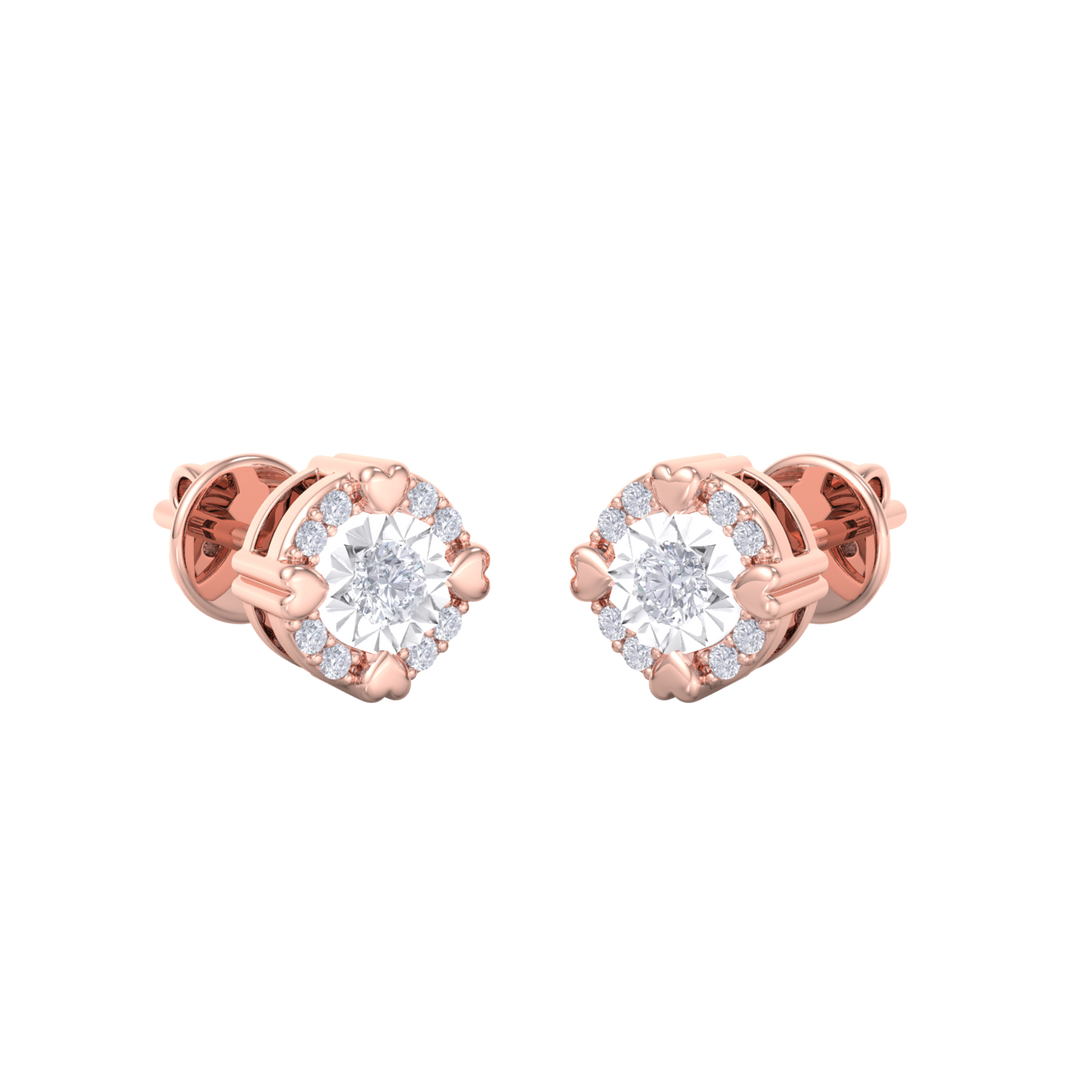 Halo earrings with miracle plate in rose gold with white diamonds of 0.20 ct in weight