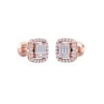 Load image into Gallery viewer, Halo square stud earrings in rose gold with white diamonds of 0.41 ct in weight
