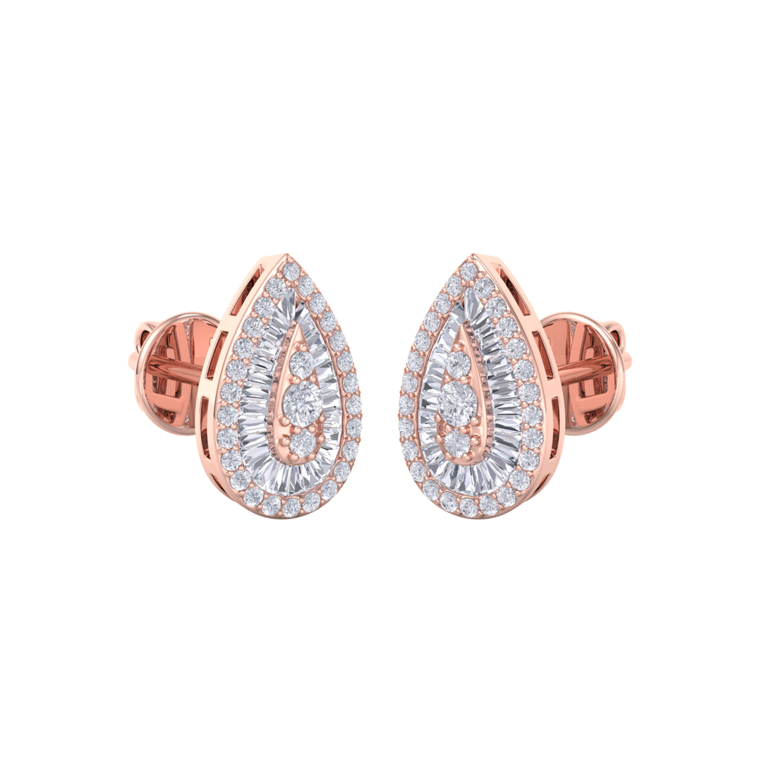 Pear shaped earrings in yellow gold with white diamonds of 0.79 ct in weight