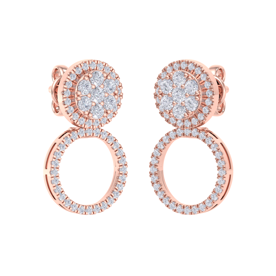 3 in 1 earrings in rose gold with white diamonds of 0.79 ct in weight