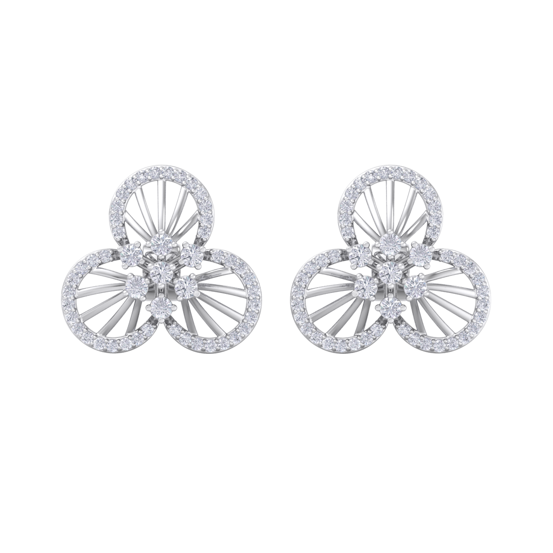 Flower shaped stud earrings in yellow gold with white diamonds of 0.84 ct in weight