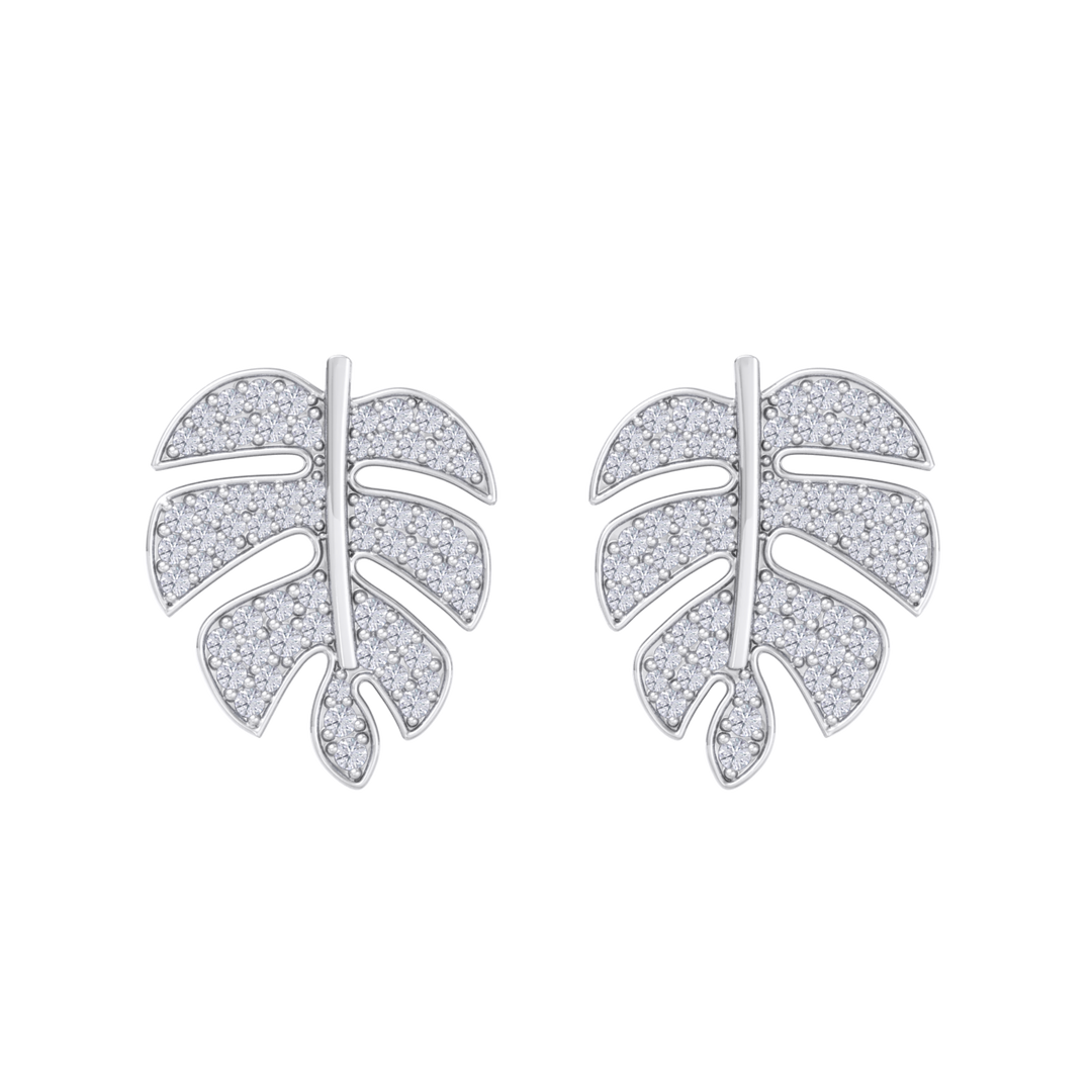 Leaf shaped earrings in rose gold with white diamonds of 0.65 ct in weight