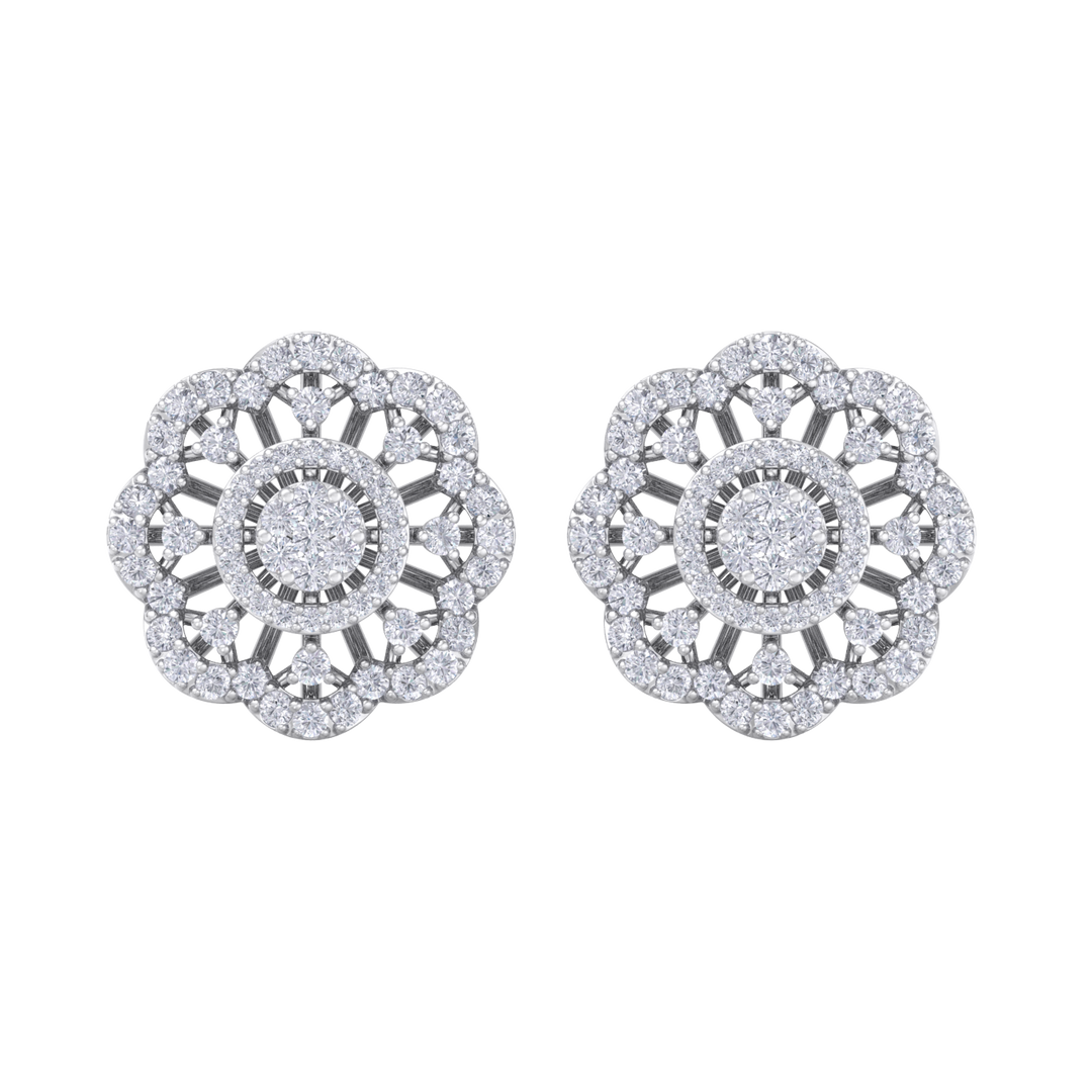 Stud earrings in white gold with white diamonds of 1.14 ct in weight