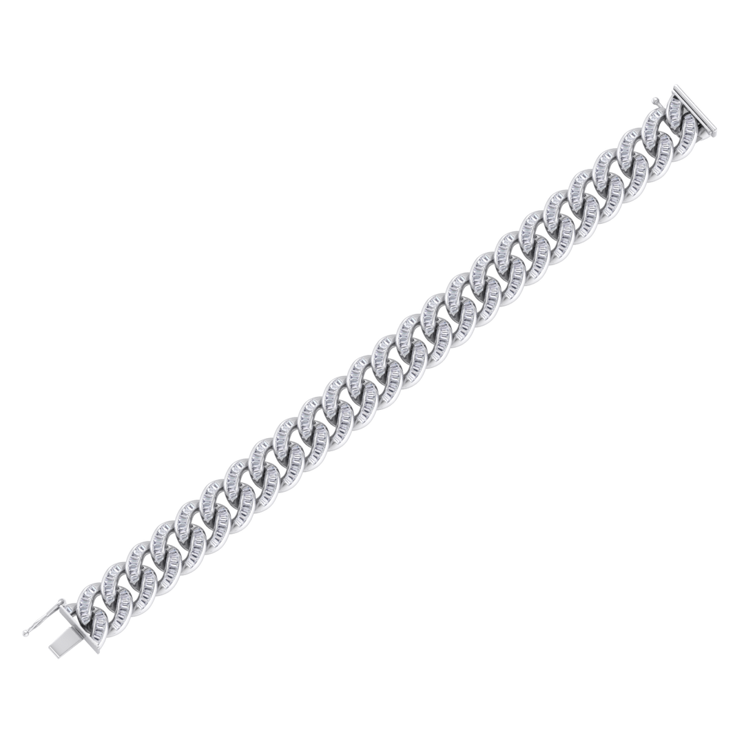 Baguette diamond curb chain in white gold with white diamonds of 5.26 ct