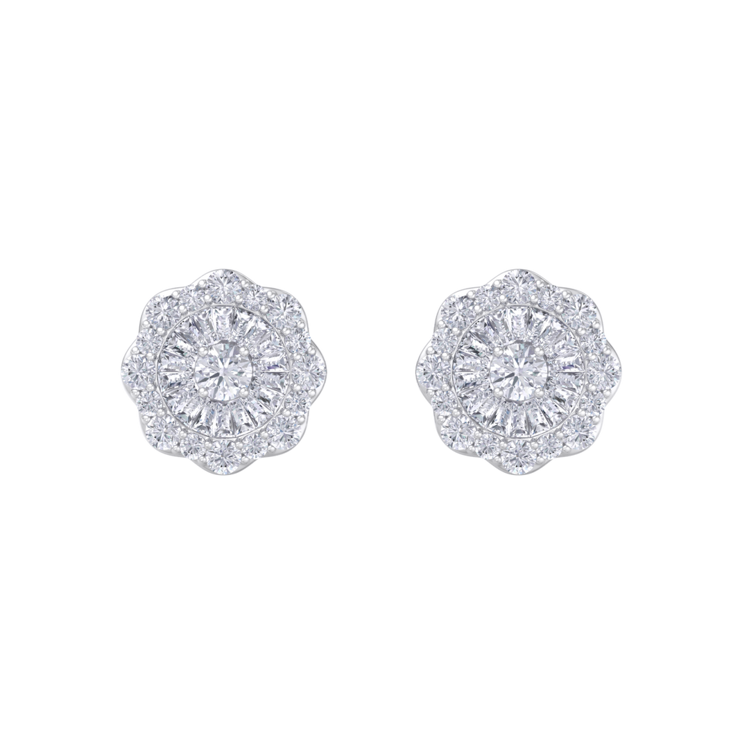 Round shaped stud earrings in white gold with white diamonds of 0.65 ct in weight