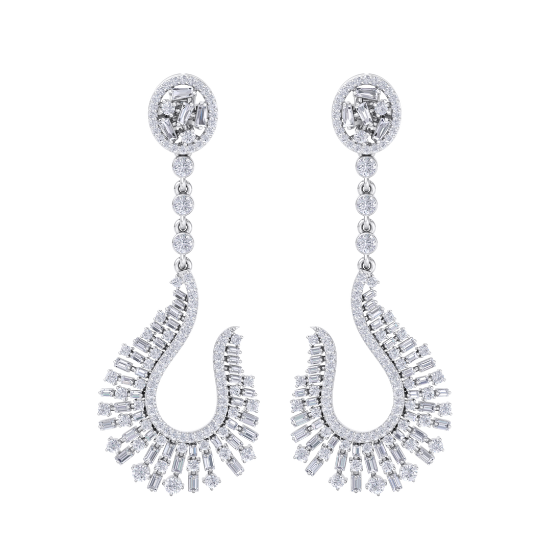 Drop earrings in white gold with white diamonds of 2.96 ct in weight